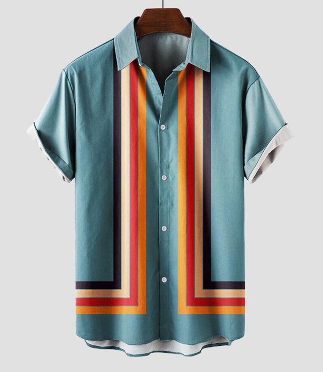 Chemise rétro à rayures manches courtes pour homme, été