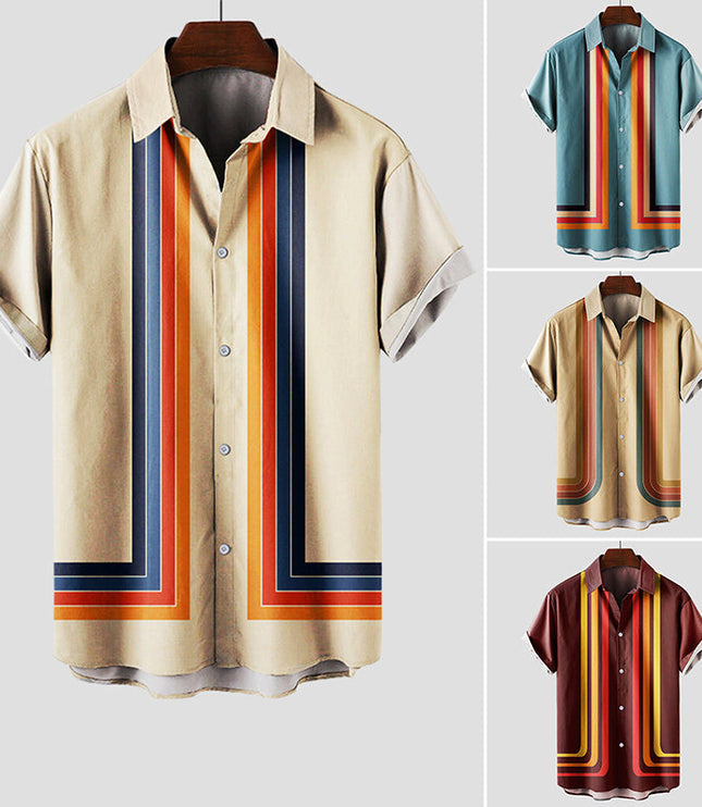 Chemise rétro à rayures manches courtes pour homme, été