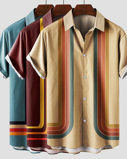 Chemise rétro à rayures manches courtes pour homme, été