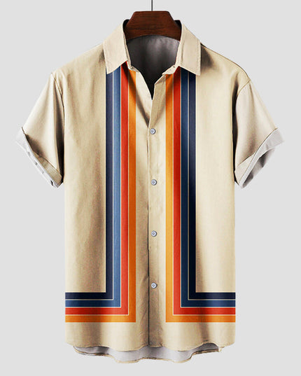 Chemise rétro à rayures manches courtes pour homme, été