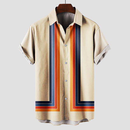 Chemise rétro à rayures manches courtes pour homme, été