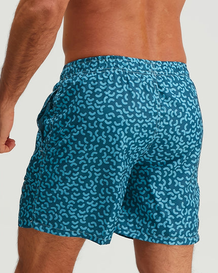 Bañador de verano para hombre en azul marino con estampado, secado rápido y cordón