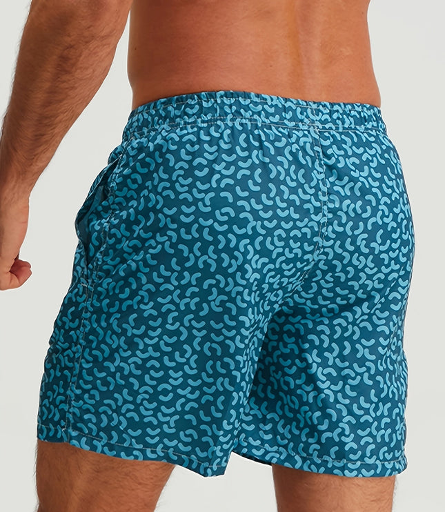 Bañador de verano para hombre en azul marino con estampado, secado rápido y cordón