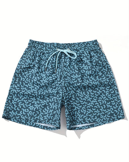 Bañador de verano para hombre en azul marino con estampado, secado rápido y cordón