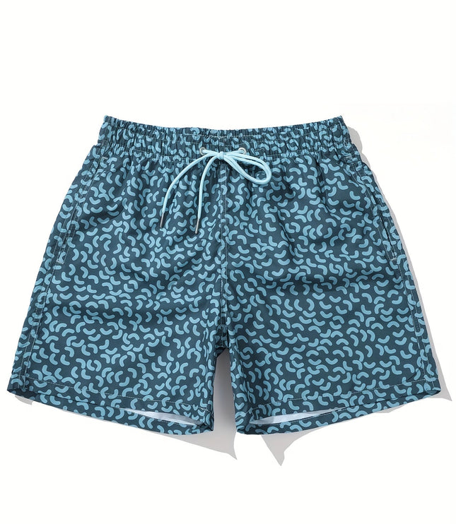 Bañador de verano para hombre en azul marino con estampado, secado rápido y cordón