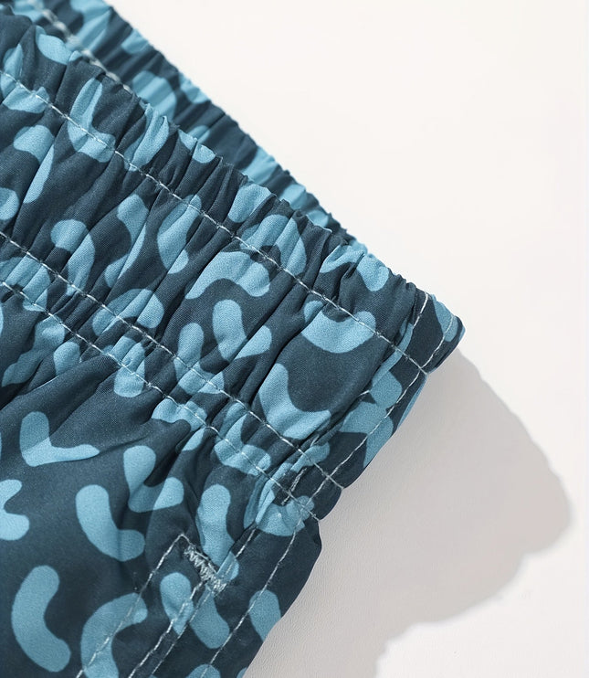 Bañador de verano para hombre en azul marino con estampado, secado rápido y cordón