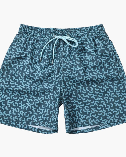 Bañador de verano para hombre en azul marino con estampado, secado rápido y cordón