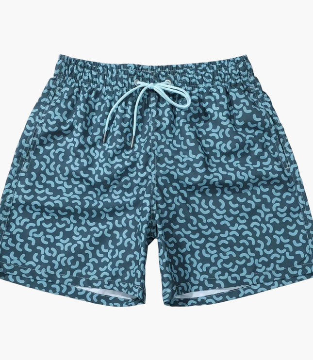 Bañador de verano para hombre en azul marino con estampado, secado rápido y cordón