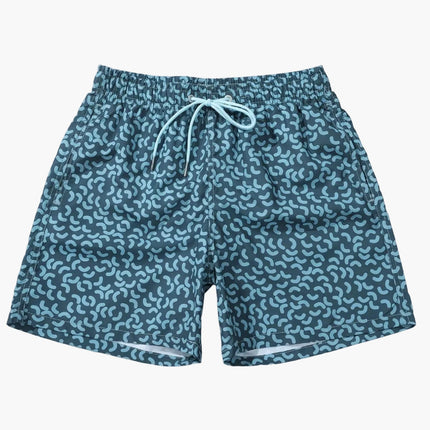 Bañador de verano para hombre en azul marino con estampado, secado rápido y cordón