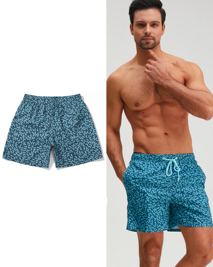 Bañador de verano para hombre en azul marino con estampado, secado rápido y cordón