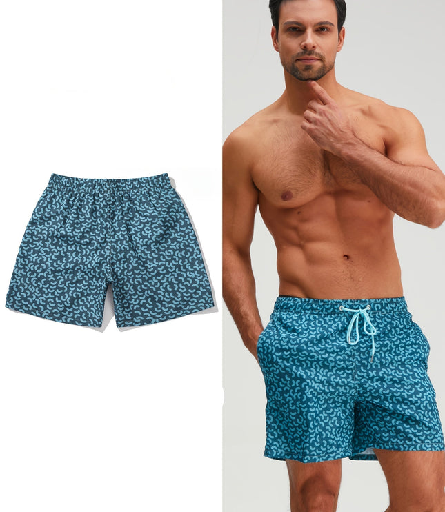 Bañador de verano para hombre en azul marino con estampado, secado rápido y cordón