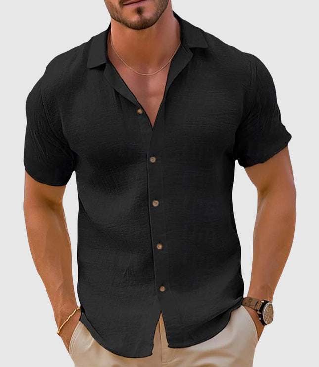 Chemise décontractée à manches courtes et boutons pour homme, été