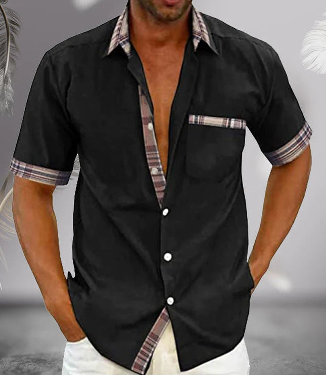 Chemise d'été pour homme à manches courtes avec col et boutons, décontractée