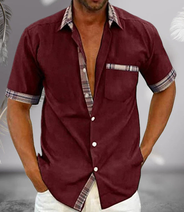 Chemise d'été pour homme à manches courtes avec col et boutons, décontractée