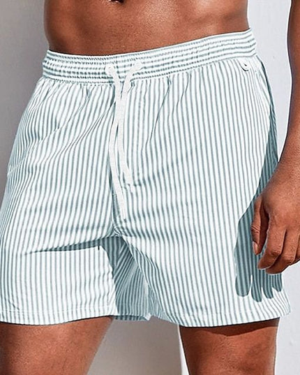 Pantalones cortos de baño de verano para hombre, a rayas, de secado rápido, con cordón  