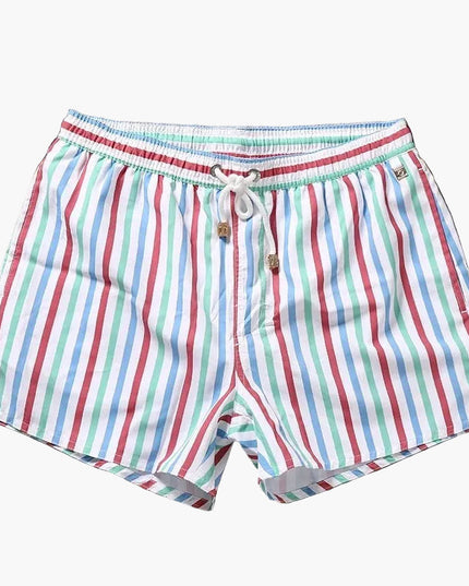 Men's Summer Striped Swim Shorts Quick Dry Drawstring Board Shorts