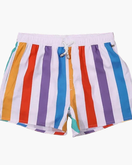 Men's Summer Striped Swim Shorts Quick Dry Drawstring Board Shorts