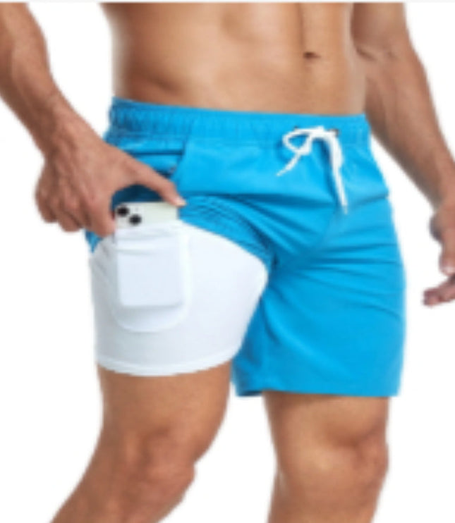 Bañador de verano para hombre, secado rápido, con cordón, tipo boardshorts y bolsillos