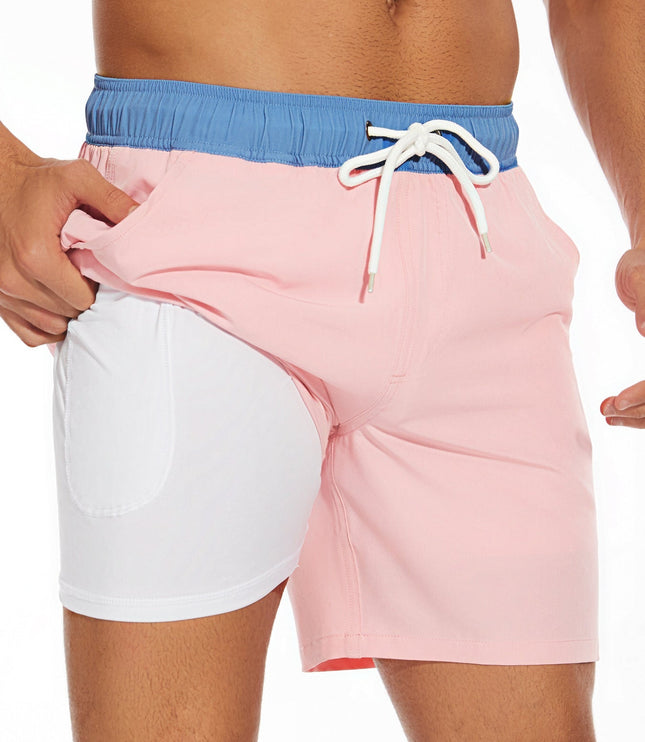 Bañador de verano para hombre, secado rápido, con cordón, tipo boardshorts y bolsillos