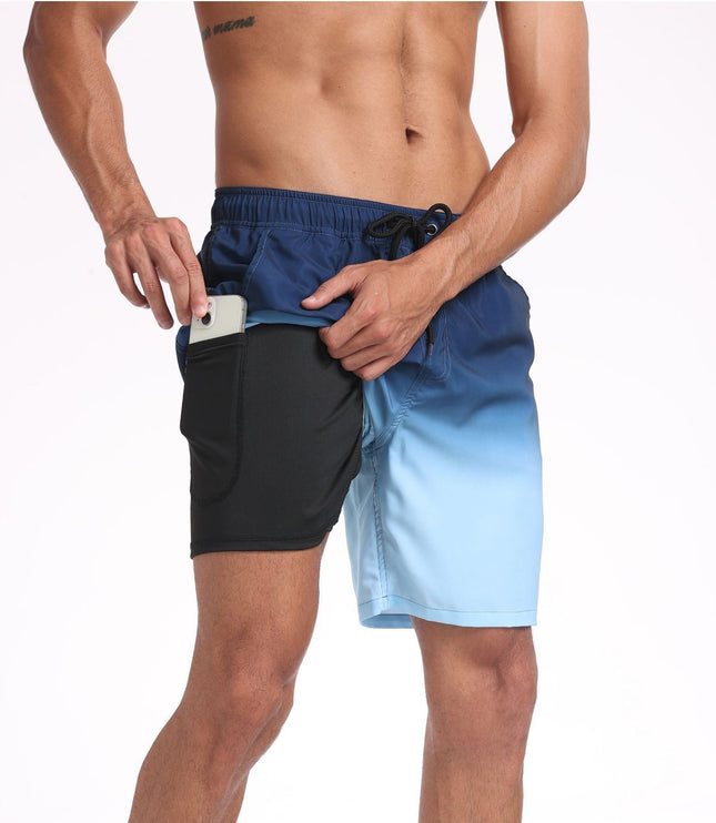 Bañador de verano para hombre, secado rápido, con cordón, tipo boardshorts y bolsillos