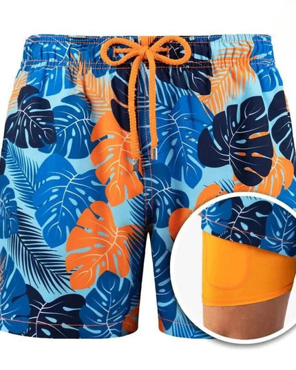 Pantalones cortos de baño de verano para hombre, con forro y cintura con cordón  