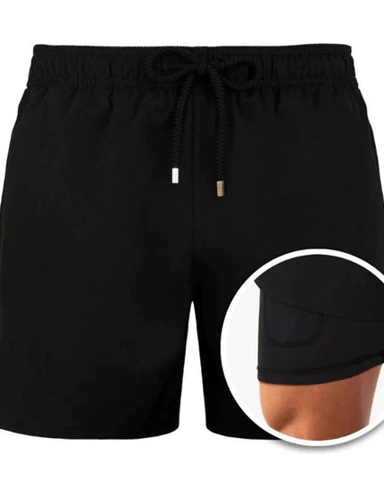 Pantalones cortos de baño de verano para hombre, con forro y cintura con cordón  