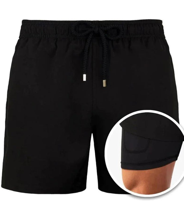 Pantalones cortos de baño de verano para hombre, con forro y cintura con cordón  