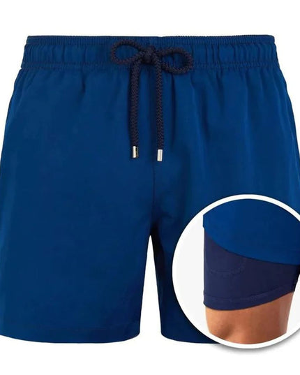 Pantalones cortos de baño de verano para hombre, con forro y cintura con cordón  