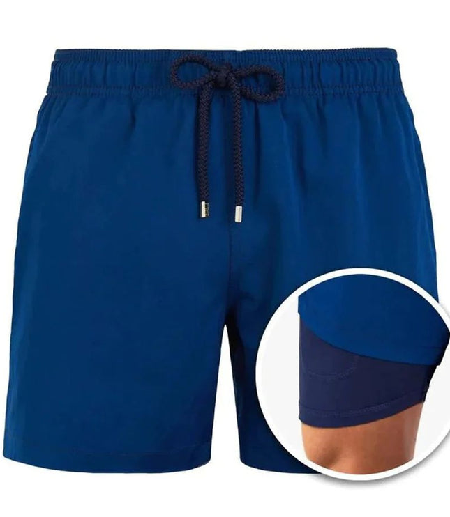 Pantalones cortos de baño de verano para hombre, con forro y cintura con cordón  