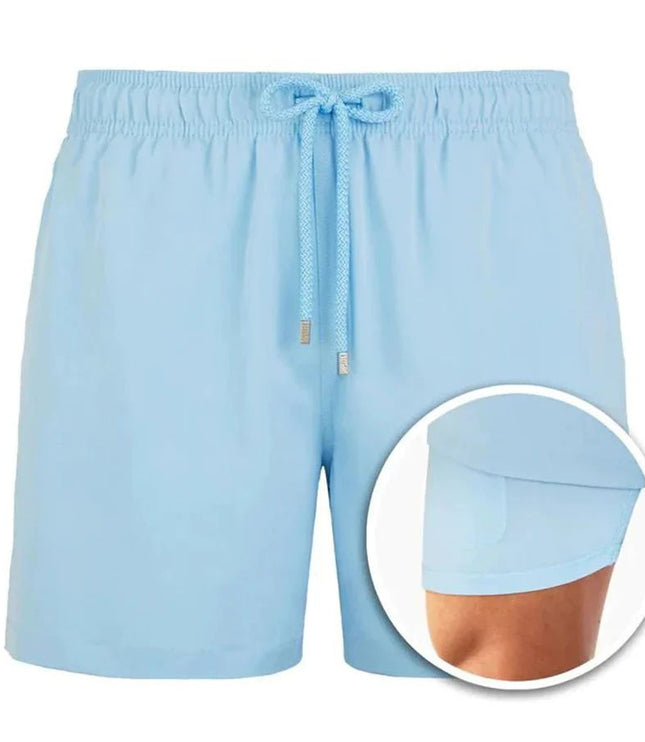 Pantalones cortos de baño de verano para hombre, con forro y cintura con cordón  