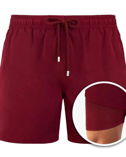 Pantalones cortos de baño de verano para hombre, con forro y cintura con cordón  