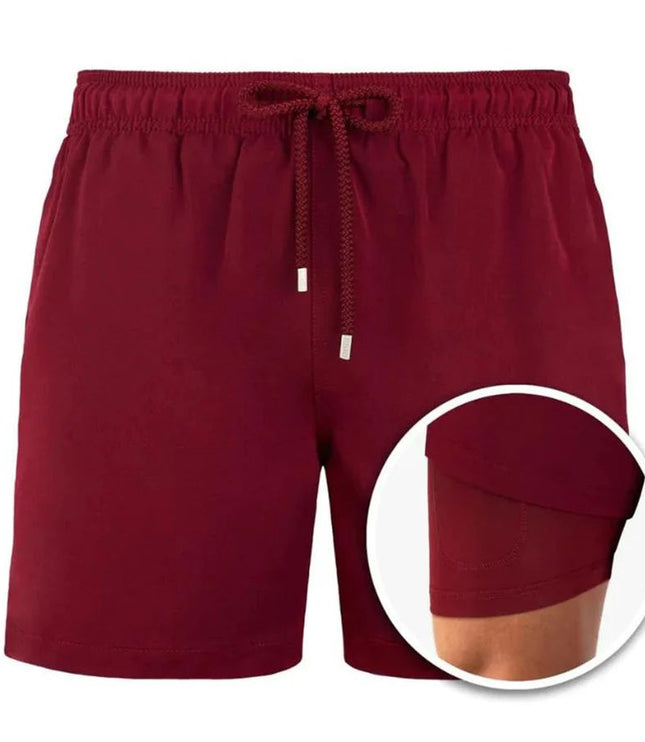 Pantalones cortos de baño de verano para hombre, con forro y cintura con cordón  