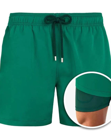 Pantalones cortos de baño de verano para hombre, con forro y cintura con cordón  