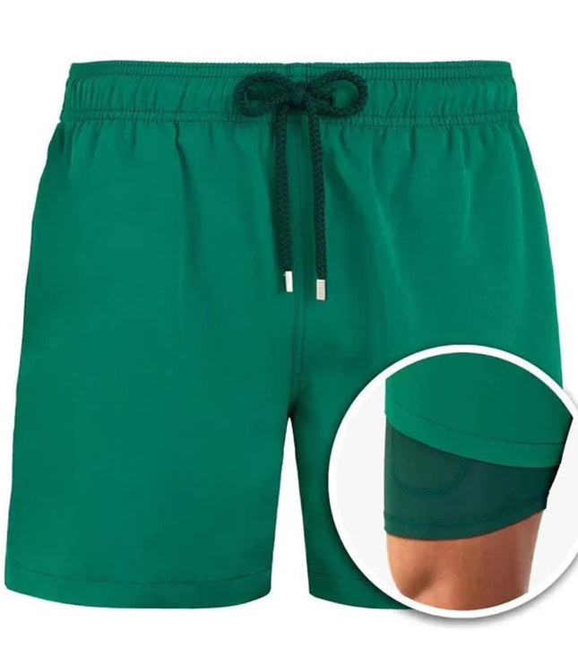 Pantalones cortos de baño de verano para hombre, con forro y cintura con cordón  