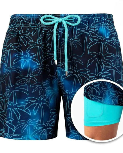 Pantalones cortos de baño de verano para hombre, con forro y cintura con cordón  