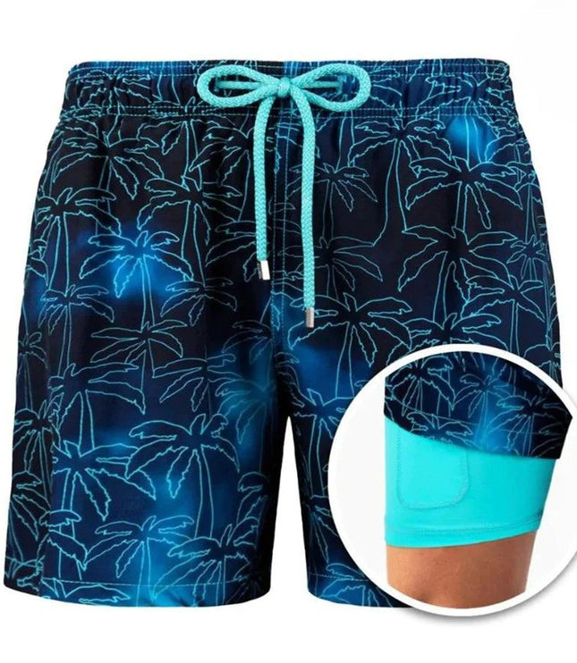 Pantalones cortos de baño de verano para hombre, con forro y cintura con cordón  