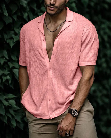 Chemise d'été pour homme à manches courtes avec col cubain texturé