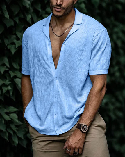 Chemise d'été pour homme à manches courtes avec col cubain texturé
