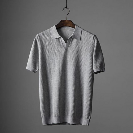 Polo d'été texturé pour homme à manches courtes avec col en V