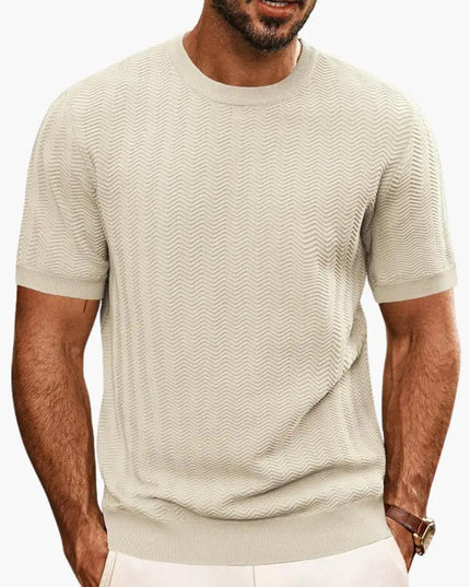 T-shirt texturé à motif vague, manches courtes et col rond pour homme, été