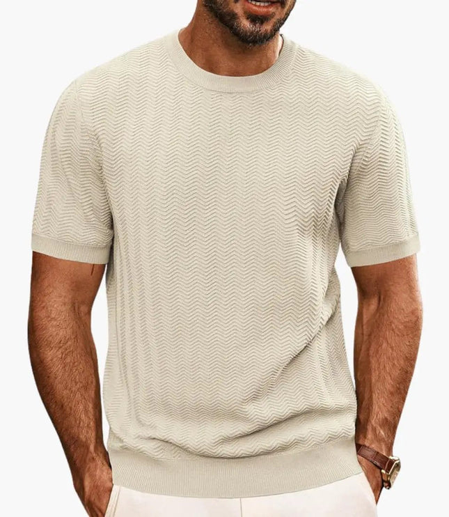 T-shirt texturé à motif vague, manches courtes et col rond pour homme, été