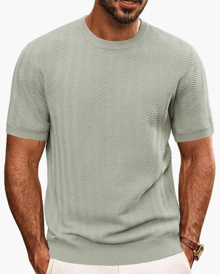 T-shirt texturé à motif vague, manches courtes et col rond pour homme, été