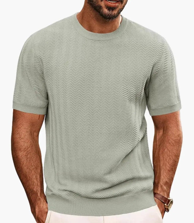 T-shirt texturé à motif vague, manches courtes et col rond pour homme, été