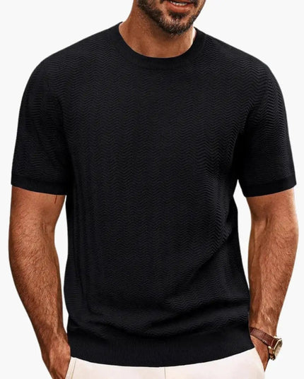 T-shirt texturé à motif vague, manches courtes et col rond pour homme, été