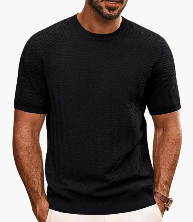 T-shirt texturé à motif vague, manches courtes et col rond pour homme, été
