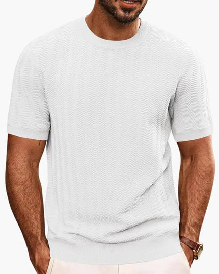 T-shirt texturé à motif vague, manches courtes et col rond pour homme, été