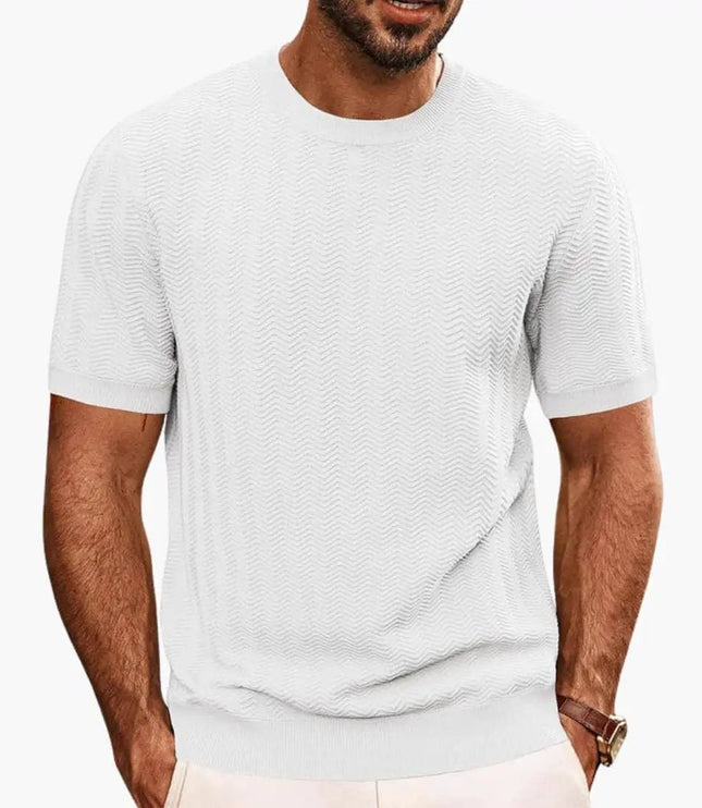 T-shirt texturé à motif vague, manches courtes et col rond pour homme, été