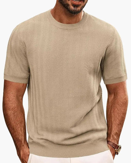 T-shirt texturé à motif vague, manches courtes et col rond pour homme, été