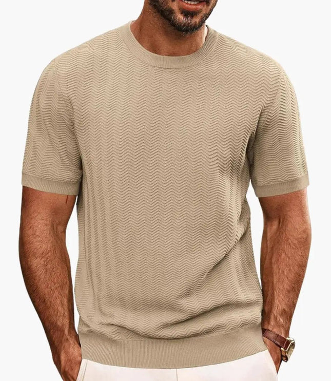 T-shirt texturé à motif vague, manches courtes et col rond pour homme, été