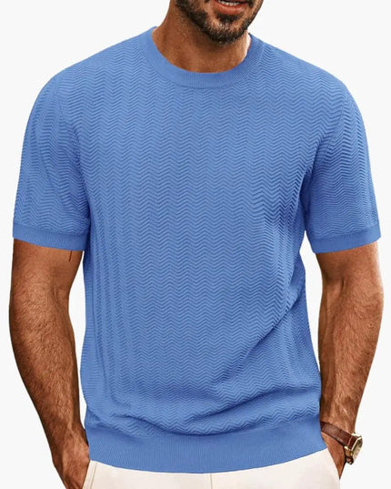 T-shirt texturé à motif vague, manches courtes et col rond pour homme, été